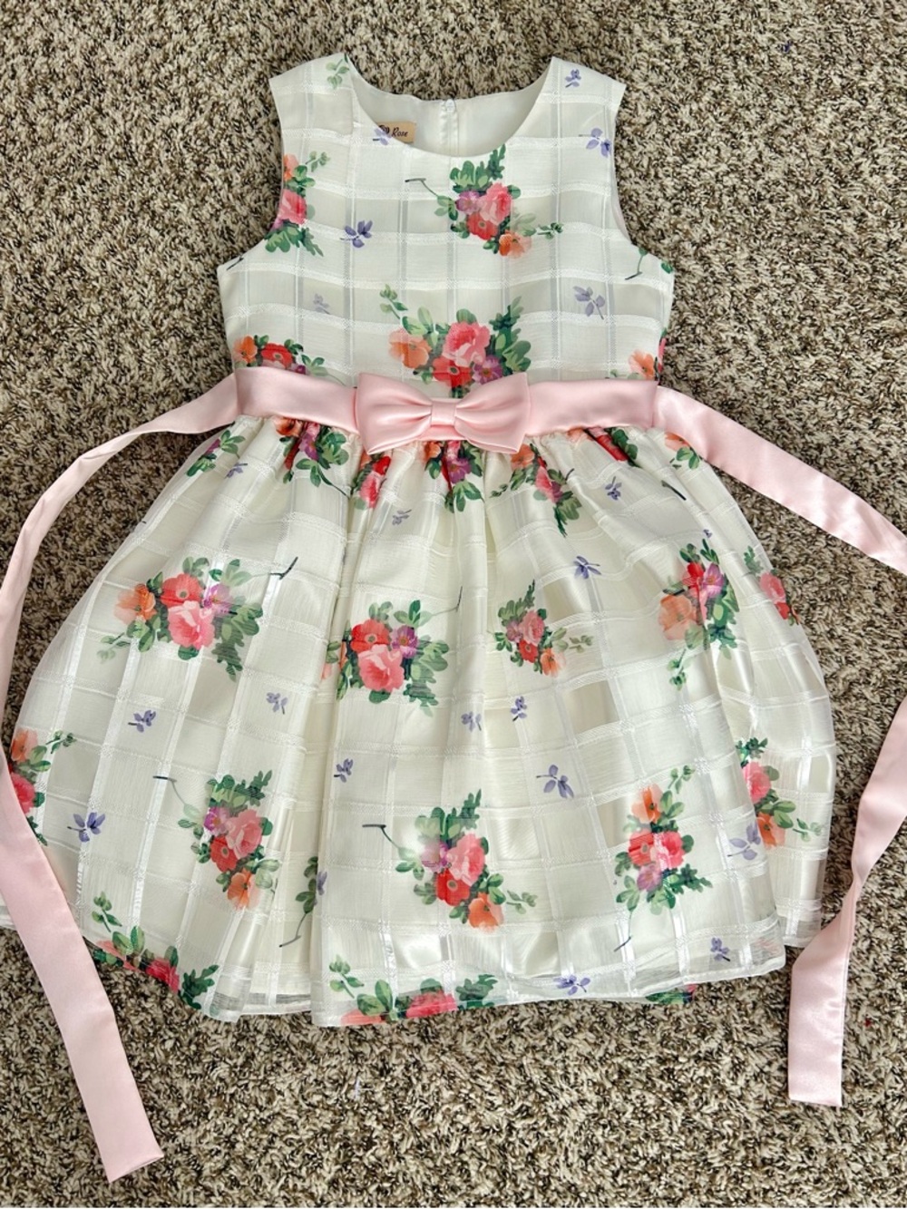 Girls Floral Dress with Pink Bow